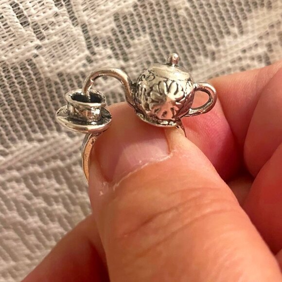 Tea Time Ring – Silver Teapot & Teacup Statement Ring - Picture 1 of 4